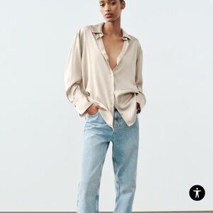 Zara Satin Effect Cream Button-Up Shirt